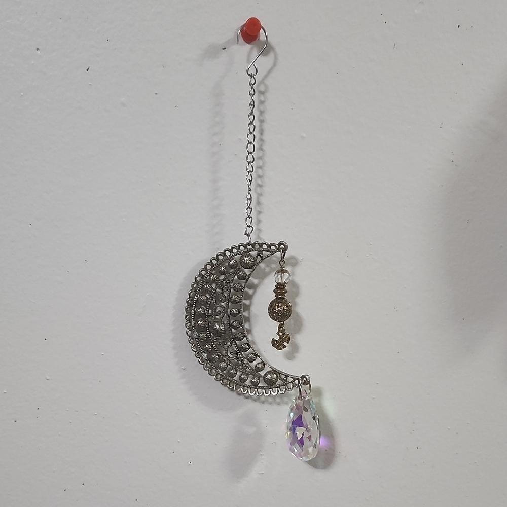 Hand Crafted Celestial Prism Crescent Moon Suncatcher - Picture 3 of 6